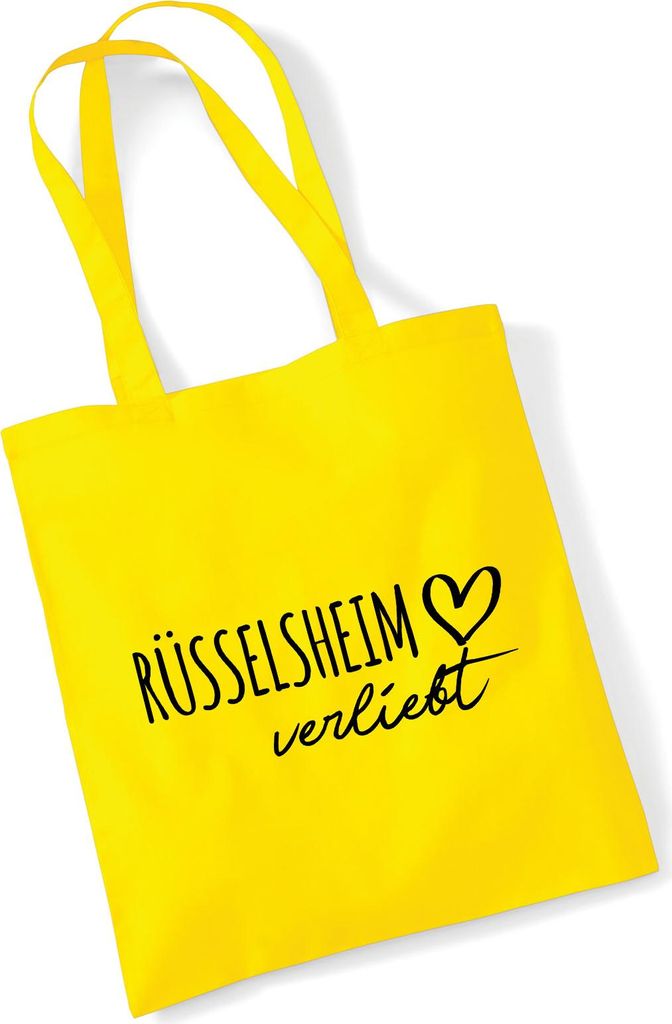 Huuraa Jutebeutel Rüsselsheim am Main verliebt 10 Liter Yellow Baumwolle Tasche Geschenkidee