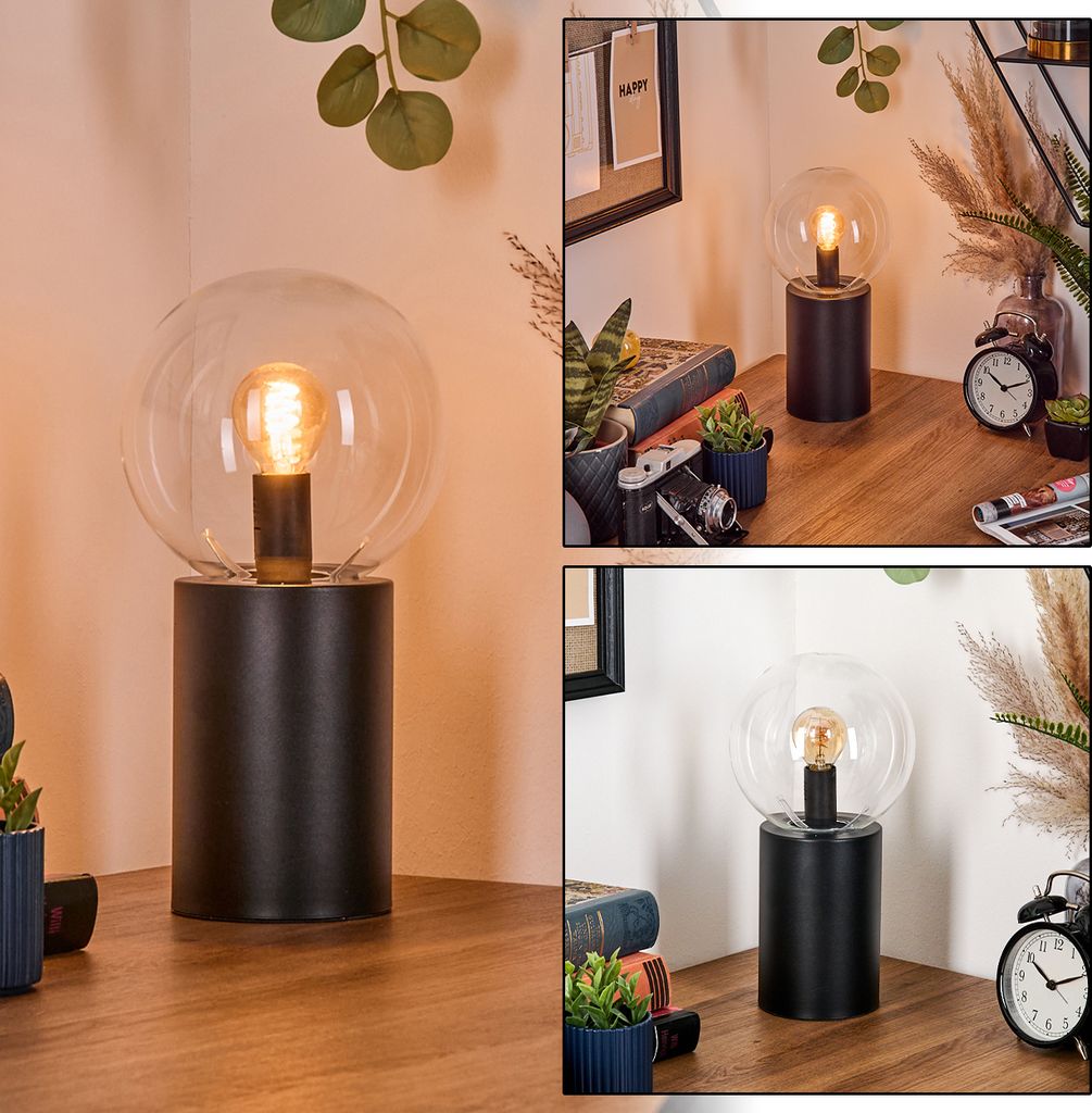 Fossobiubo Tischlampe aus Metall/Glas in Schwarz/Klar