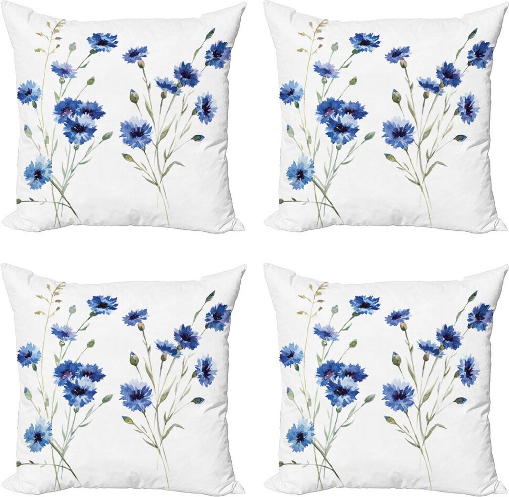 ABAKUHAUS Vintage Blue Kissenbezug Set (4 Stück), Carniation Blumen, Moderner Doppelseitiger Digitaldruck, 45 cm x 45 cm, Violet Blue und Khaki