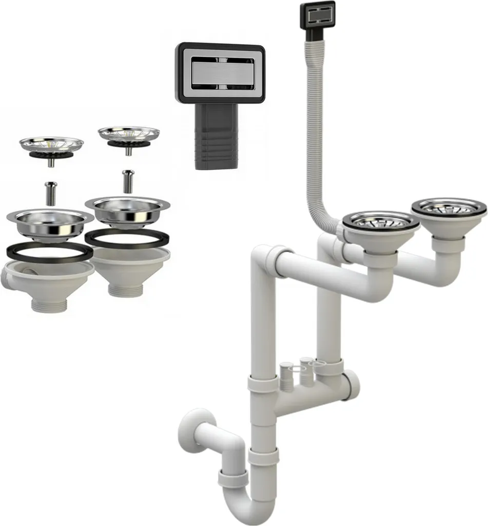 Sifone Design Rettangolare Bicamerale Cromo Lucido per Lavabo Moderno