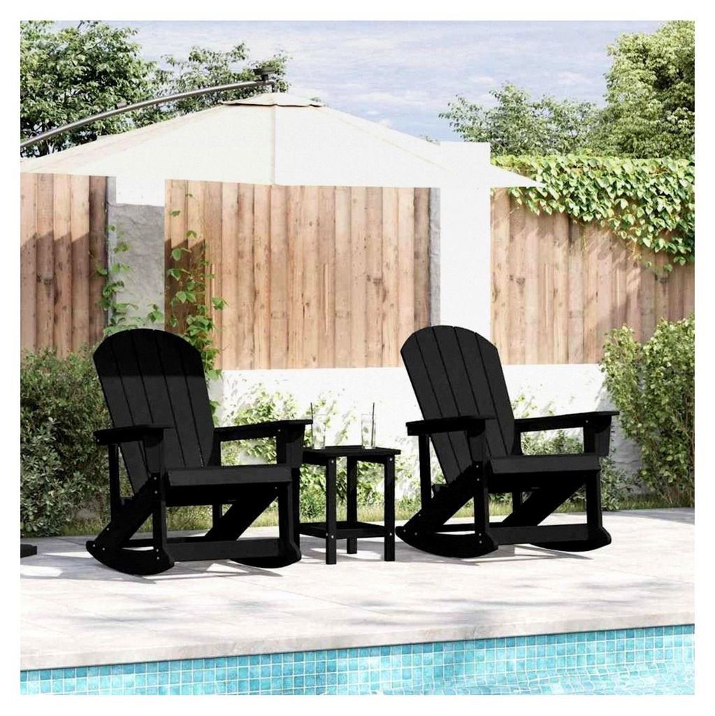 Adirondack Schaukelstühle 2er-Set Schwarz, wetterfestes HDPE, Gartenmöbel für Terrasse und Balkon, bequeme Sitzgelegenheiten im Freien