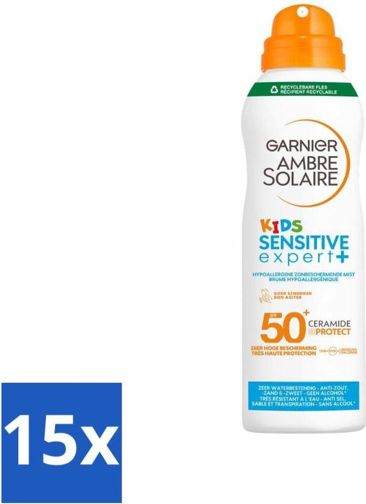Garnier – Ambre Solaire – Sprühnebel – Kids Sensitive Expert+ – Hypoallergen – Lichtschutzfaktor 50+ – 150 ml - Vorteilspack - 15 Stücke