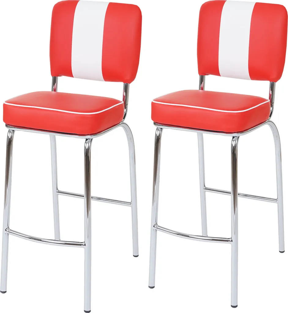 Lot de 2 tabourets de bar Avellino rétro rouge et blanc en similicuir