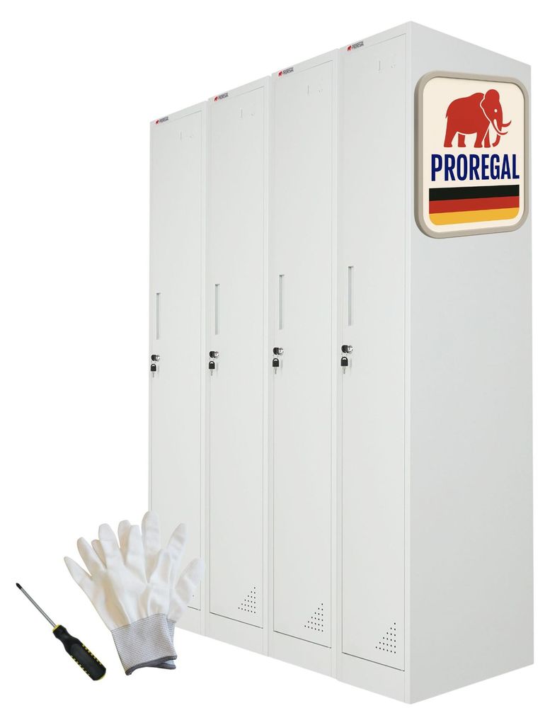Mega Deal 4x Spind Schrank ELEPHANT Metall | 1 Abteil, abschließbar | HxBxT 180x30x50cm | mit Kleiderstange, 2 Fächern & 3 Kleiderhaken pro Abtei...