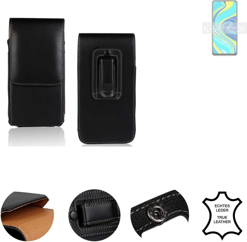 K-S-Trade Holster Gürteltasche Handy Hülle Schutzhülle kompatibel mit Xiaomi Redmi Note 9 Pro Handyhülle Leder schwarz, 1x