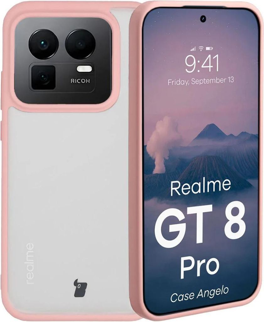 Handyhülle für Realme GT 8 Pro, Bizon Case Angelo, Semitransparent mit hellrosa Rahmen