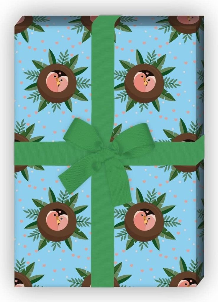 Lovebirds Liebes Geschenkpapier mit Herzen auf blau - G7515, 32 x 48cm