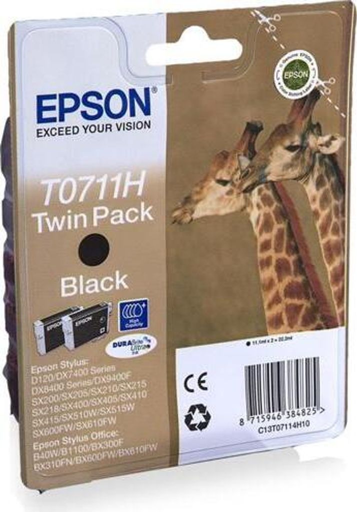 Epson T0711H - Inktcartridge / Zwart (2 st. / 22,2 ml) Produktbild 