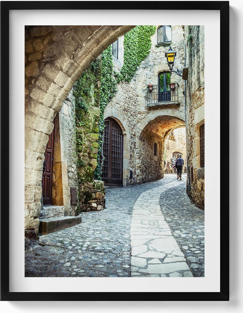 Alte Straße in der Stadt– Wandbild mit Rahmen – Gerahmtes Bild – Wanddekoration – 60x80 cm – Schwarz Rahmen