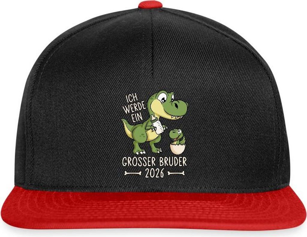 Spreadshirt Großer Bruder 2026 Ei Baby Dino Dinosaurier Snapback Cap, One size, Schwarz/Rot