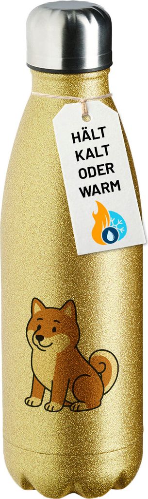 Huuraa Trinkflasche Shiba Inu Comic Shibi 500ml Gold Edelstahl Wasserflasche Trinkflasche Geschenkidee