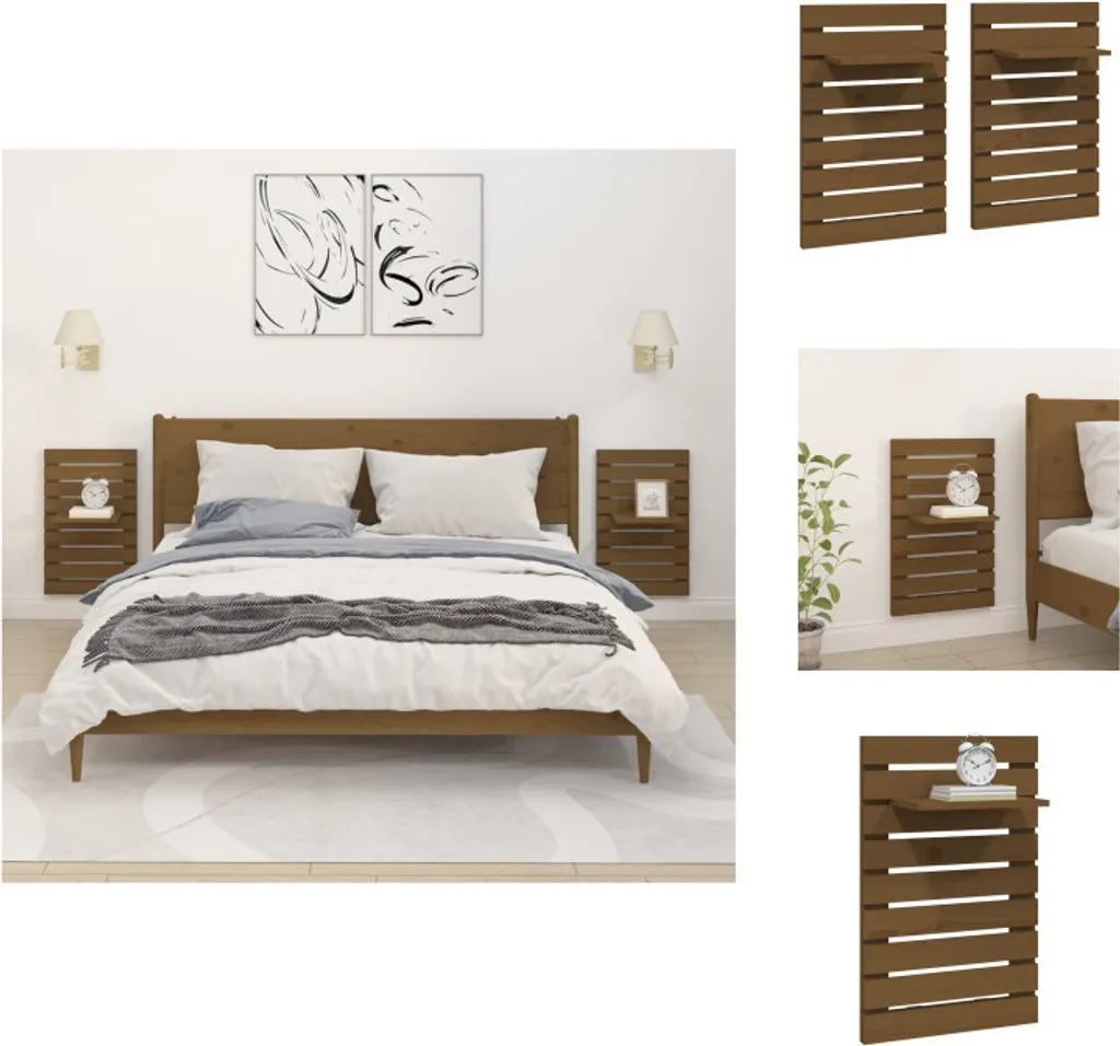 vidaXL Comodini Sospesi 2 pz Legno Pino Massiccio Marrone Miele