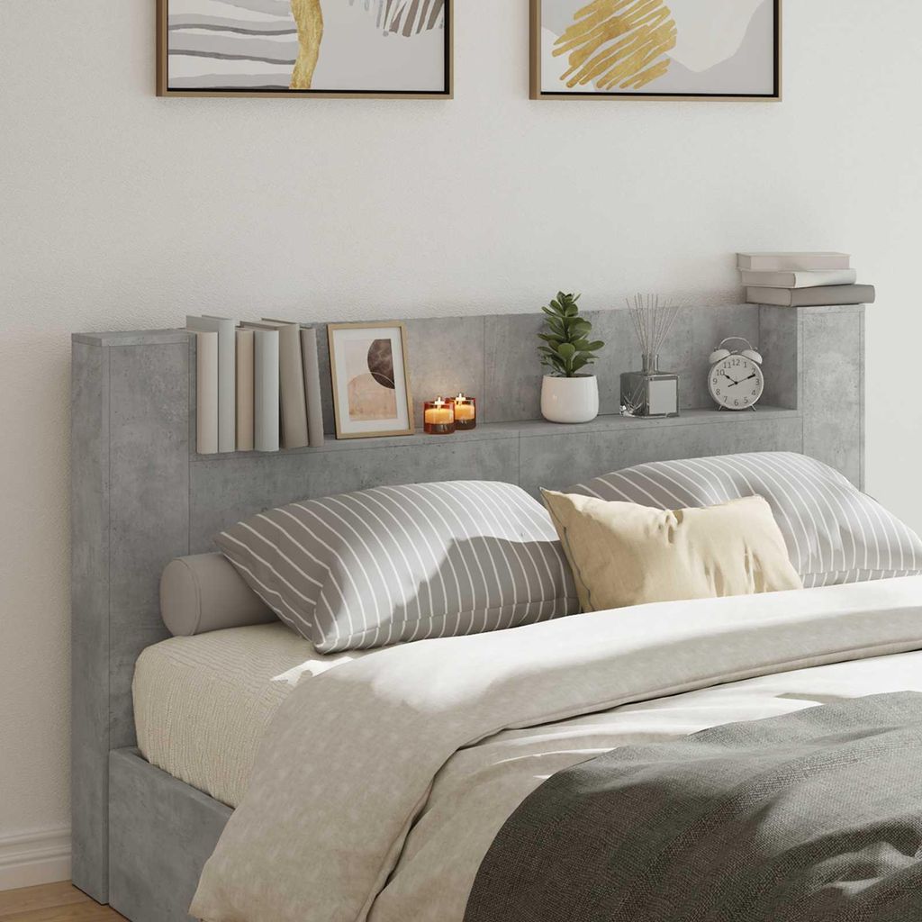 "Schlussverkauf" Kopfteil-Schrank mit LED mit Regal Beton 180x16,5x103,5 cm - Kopfteile C621