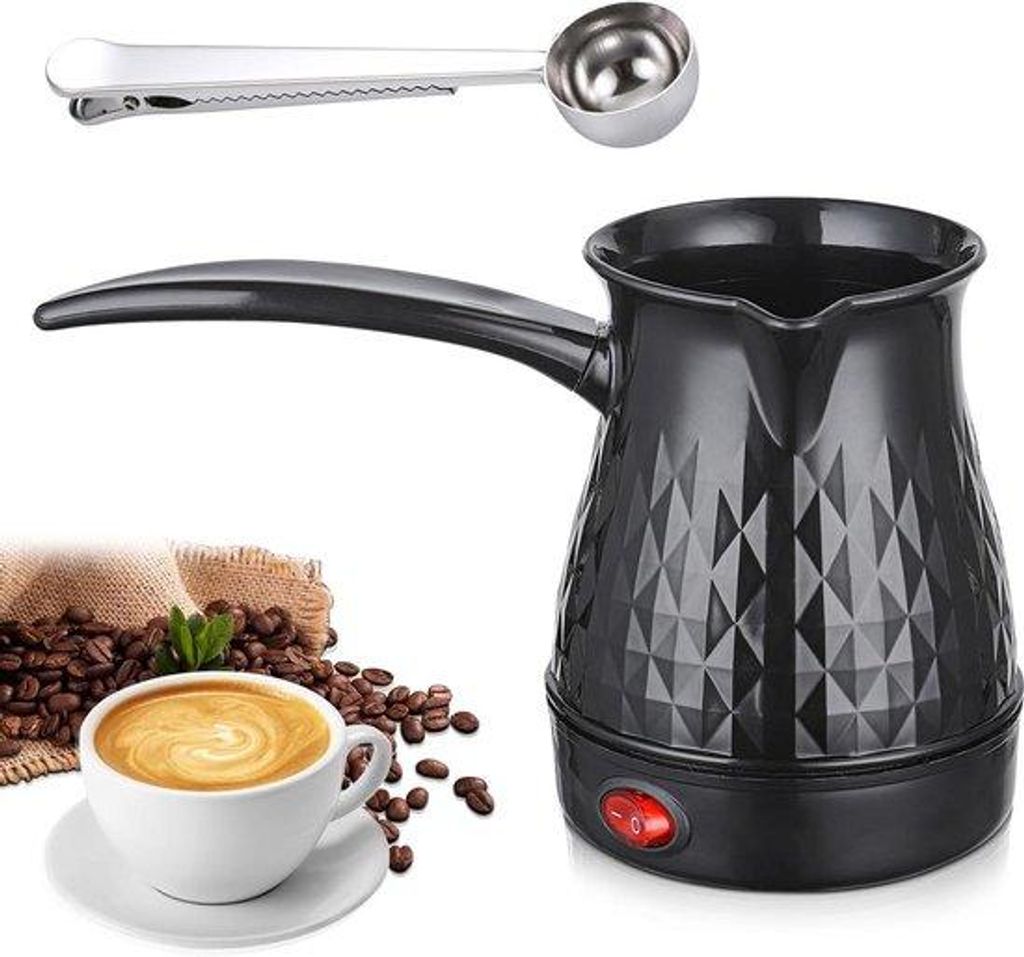 Turks Koffiezetapparaat mit Maßlöffel - Mokka-Kannen 500 ml - Camping-Espressokocher - Stilvoll Schwarz