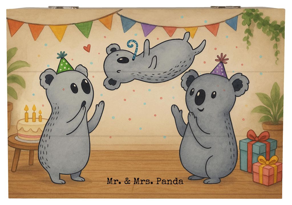 Mr. & Mrs. Panda Geschenkbox Koalas Geburtstag Design 22 x 15 cm - Weiß - Geschenk, Kiste, fotobox, Erinnerungsbox, Party, Holzkiste mit Deckel, G...
