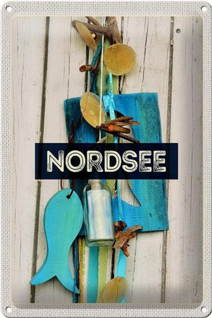 Blechschild Reise 20x30cm Nordsee Anhänger Fisch