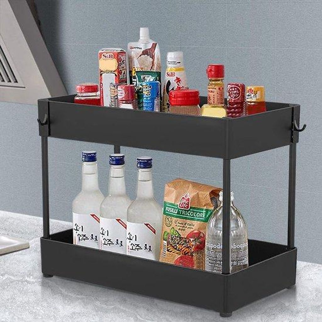 Küchenregal 40x22x33 cm mit 2 festen und 4 abnehmbaren Haken, rostfrei