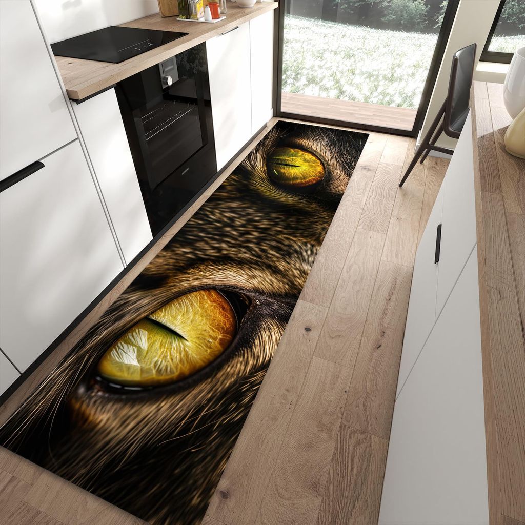Küchenteppich 80x300cm rutschfest & abwischbar PVC Läufer - Katzenaugencloseup