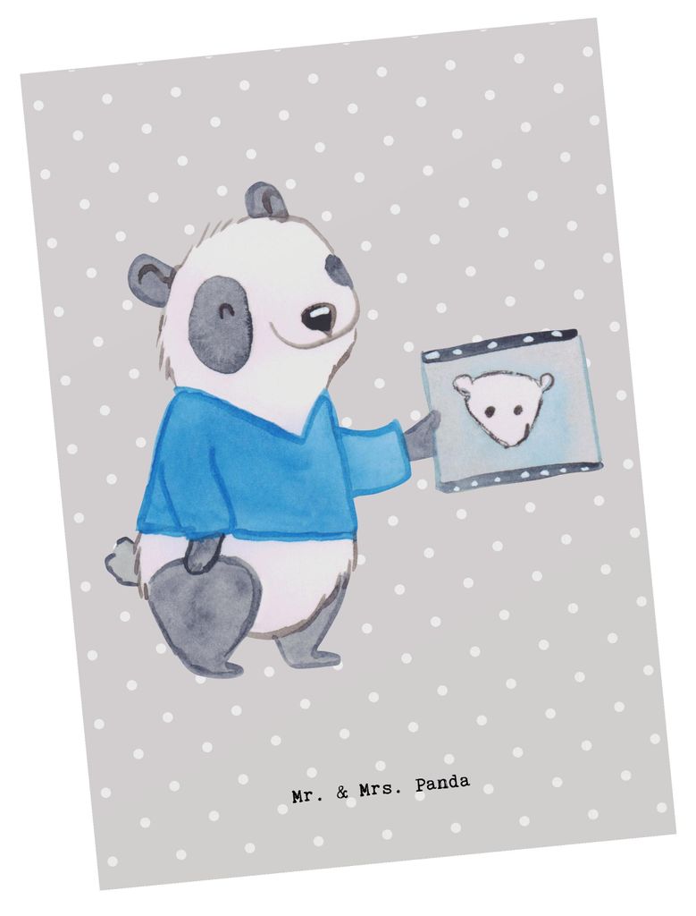 Mr. & Mrs. Panda Postkarte Facharzt für Radiologie Herz - Grau Pastell - Geschenk, Ansichtskarte, Ansichtskarten, Postkarten, bildkarte, Grußkarte