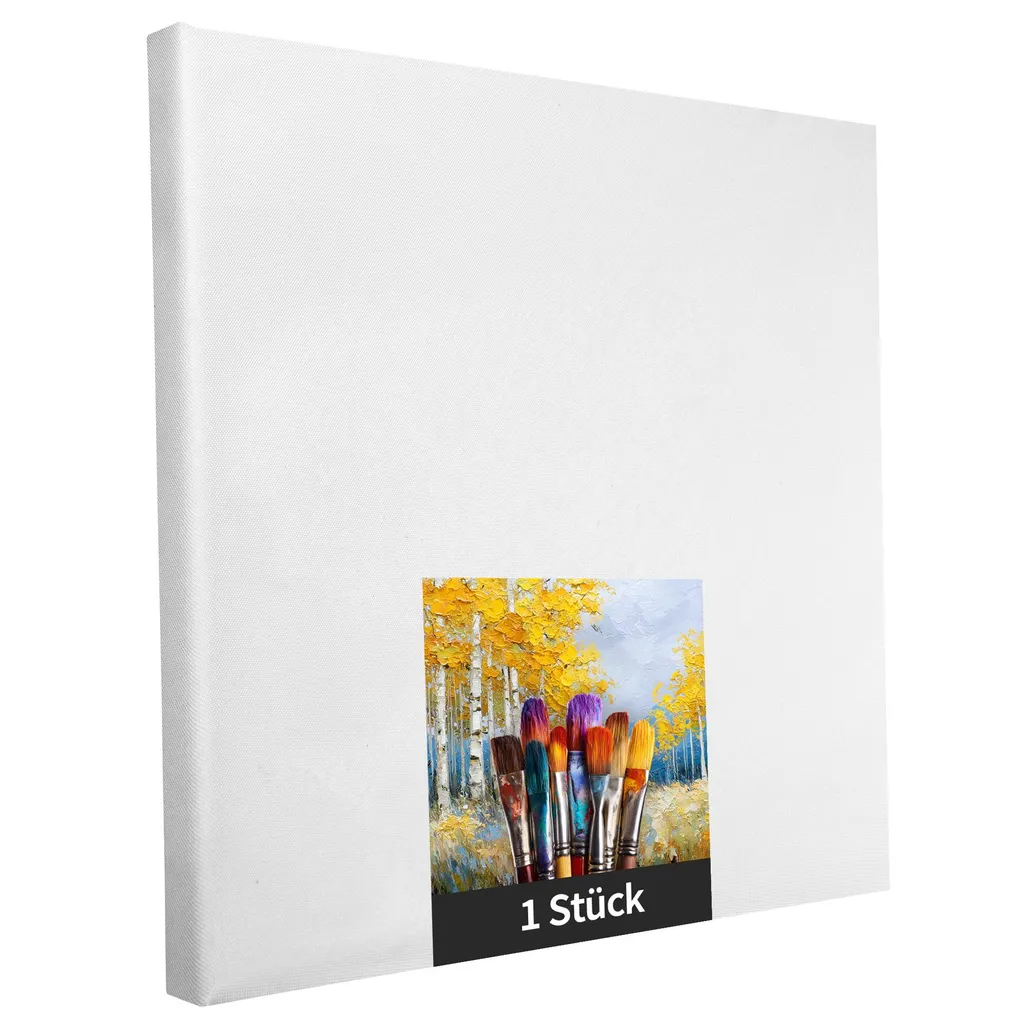 Tela per tendere - 1 pezzo - 40 x 40 cm - tela per artisti in poliestere bianco - per pittura - pronta per essere tesa - adatta a colori acrilici o a colori tessili