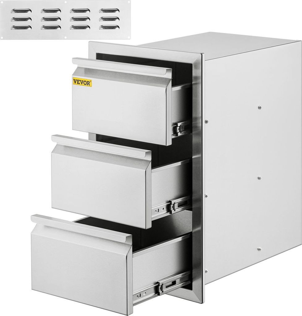 VEVOR 3 BBQ Schubladen Schubfächer 38X65cm Aussenküche Gastroschrank Schubkasten