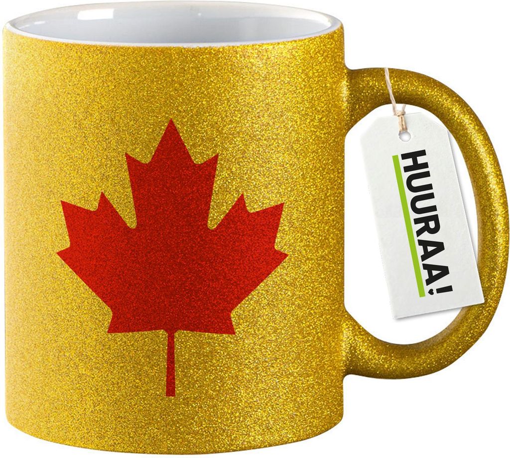 Huuraa Glitzertasse Ahornblatt Kanada 330ml Gold Keramik Kaffeebecher Geschenkidee