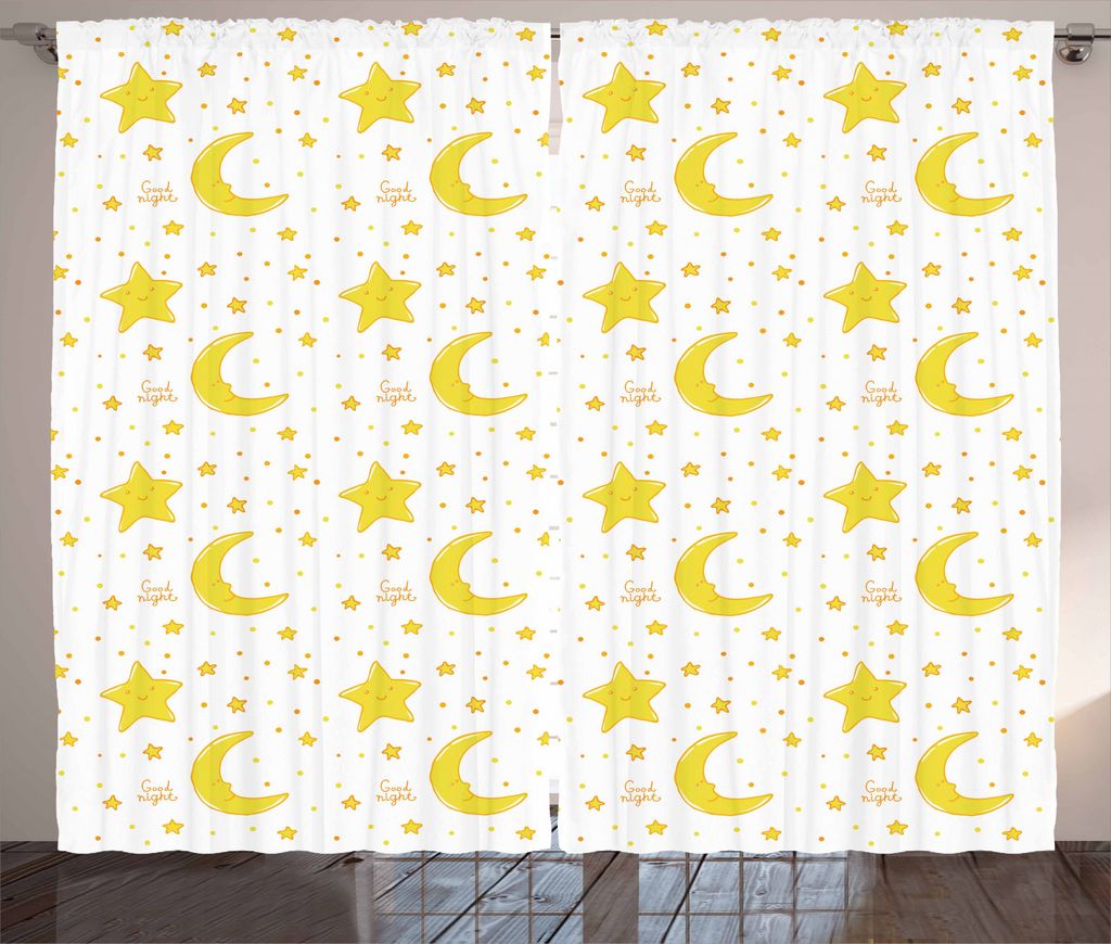 ABAKUHAUS Gelb und Weiß Rustikaler Vorhang, Schlafenmond, Wohnzimmer Universalband Gardinen mit Schlaufen und Haken, 280 x 245 cm, Gelb weiss