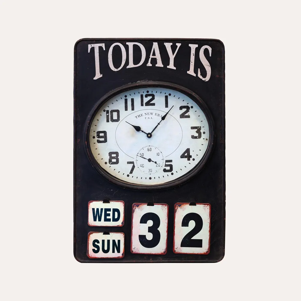 KEYHOMESTORE Horloge murale rectangulaire en métal noir design industriel