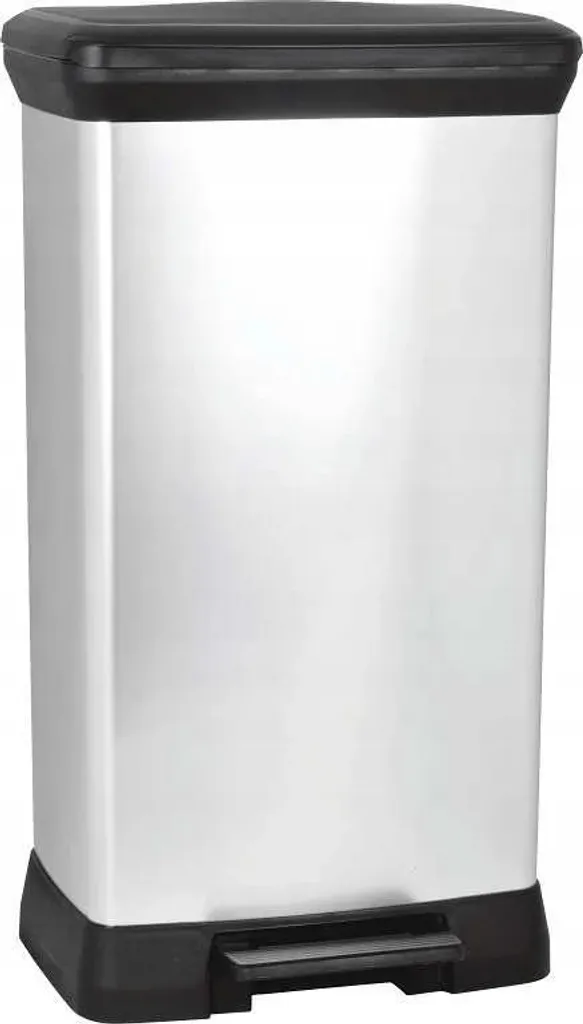 Poubelle à pédale 50L aspect métallique gris brossé - Modèle XL Premium