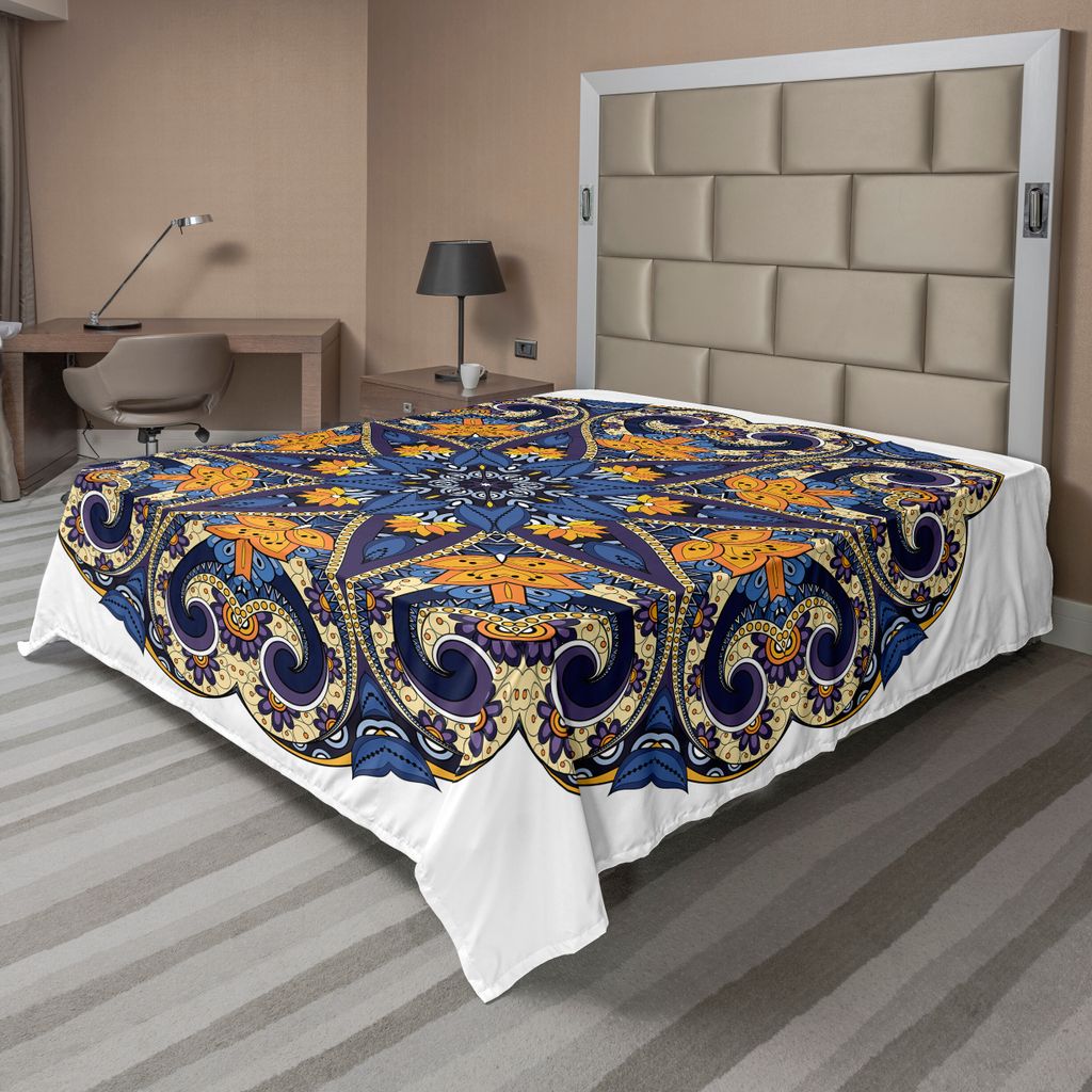 ABAKUHAUS Mandala Bettlaken, Blumenmandala Motiv Mit verschiedenen Farben Innerer Muster Ethnischer Art, weiches bequemes oberes Bettlaken für ein...