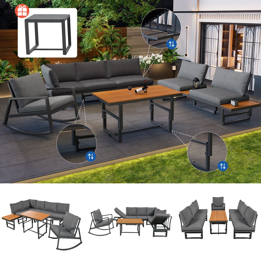 Flieks Gartenmöbel Set 7 personen, Verstellbar Gartensofa Produktbild 8