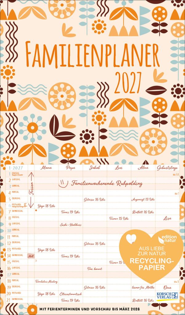 Familienplaner Recyclingpapier 2027 Produktbild 