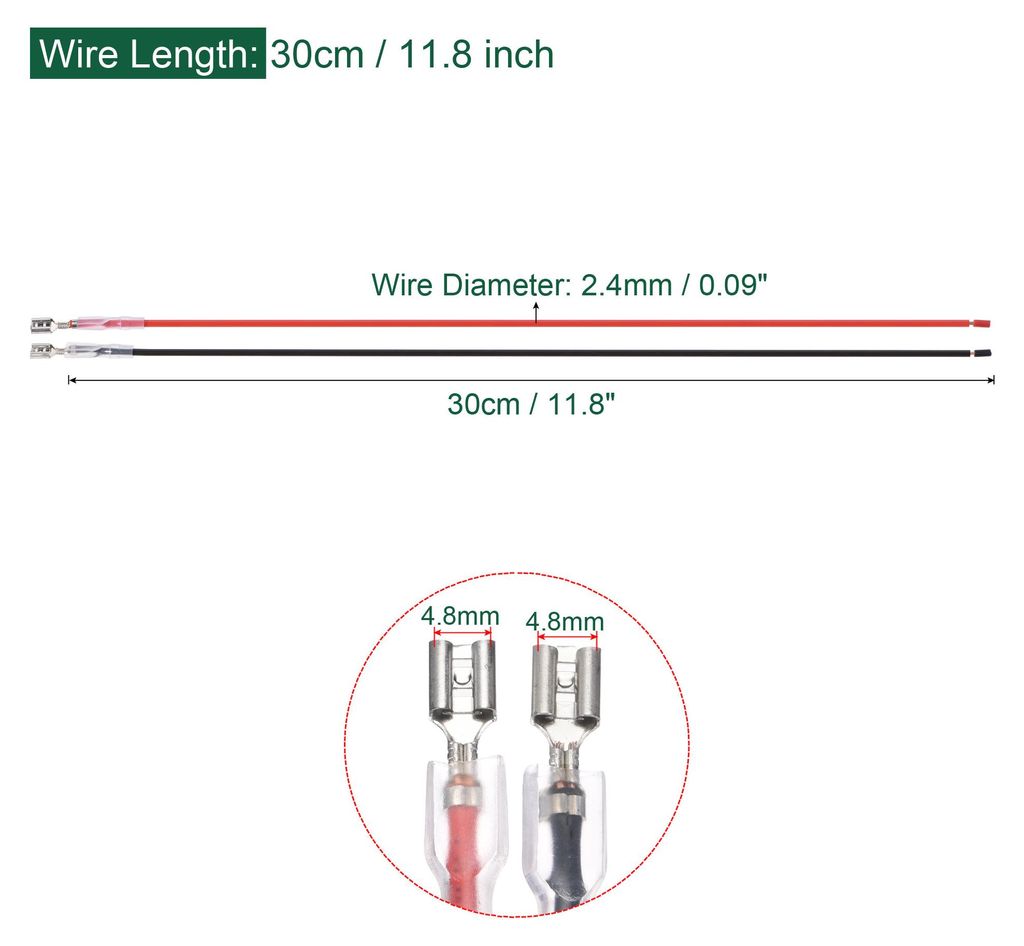 15 Stš¹ck Flachstecker Crimpbuchse 4,8 mm mit Isolierhš¹lse 30 cm 18 AWG Draht Rot Schwarz Sortimentssatz fš¹r Lampenschalter