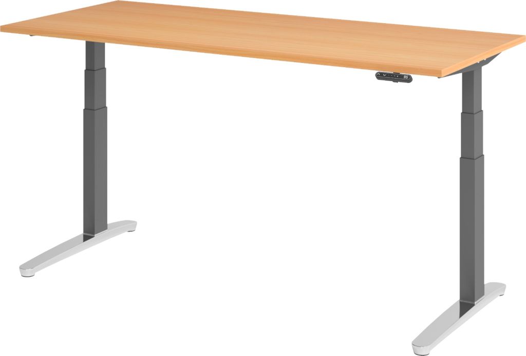 bümö Schreibtisch elektrisch XBHM - Nachbildung: Buche, Größe: 180 x 80 cm, Gestell: Graphit/Alu poliert
