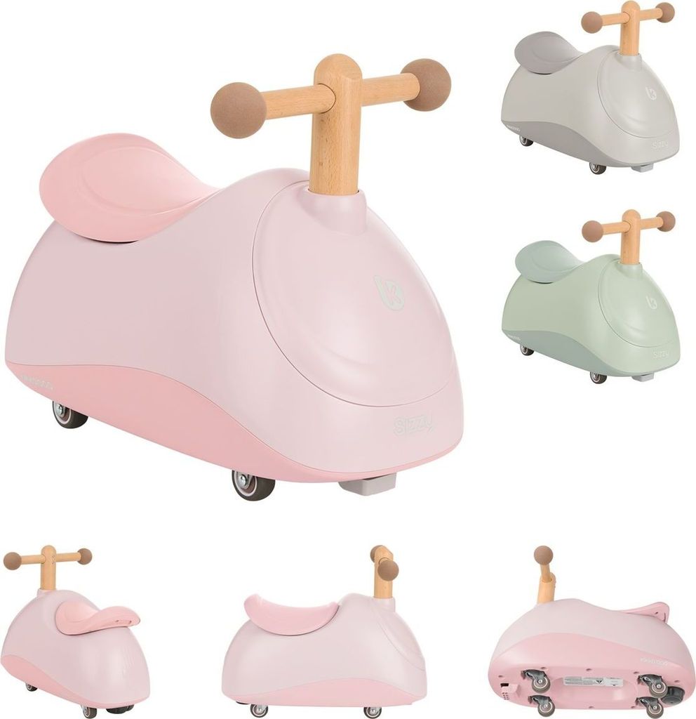 Kikkaboo Rutschfahrzeug Sizzy 4 Räder Griff aus Buchenholz ab 1 Jahr Kunststoff rosa
