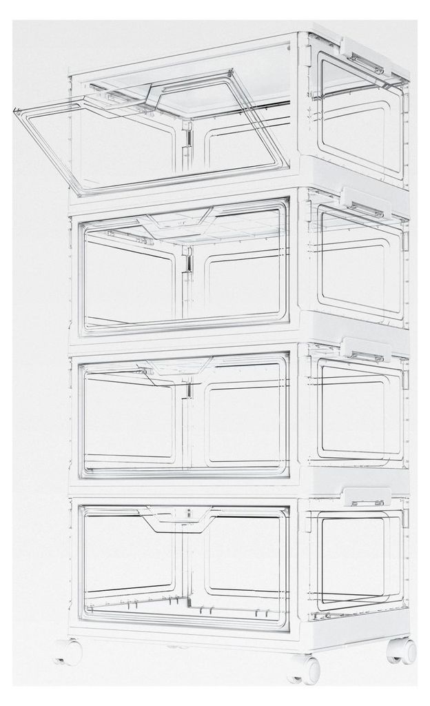 Aufbewahrungsboxen mit Deckel – 4-stöckige stapelbare Kunststoffboxen, 23L transparent, große Organizer-Behälter für Schlafzimmer, Wohnzimmer...