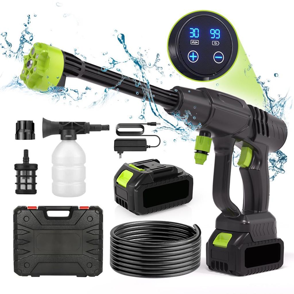 Akku Hochdruckreiniger, 30-Gang Bürstenloser Druckreinigerpistole Max 75 Bar, Mobile Hochdruck Wasserpistole mit 5m Schlauch, 6-in-1 Düse, Schaum...
