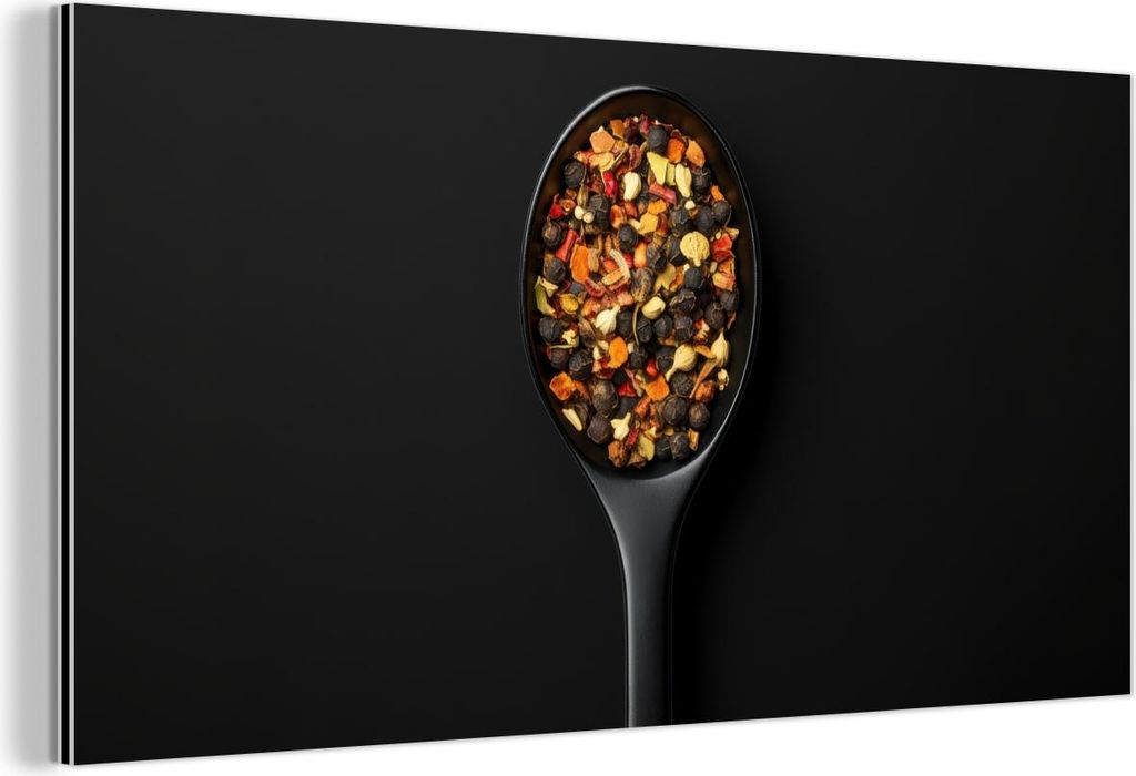 MuchoWow Wanddekoration Metall Metallbild Wandkunst 40x20 cm Kräuter - Schwarz - Löffel MuchoWow Aluminium Gemälde - Bild - Aluminium