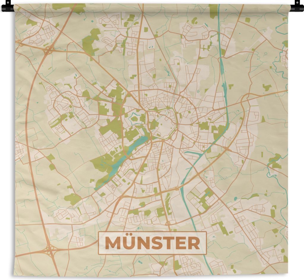 MuchoWow Wandteppich Wandbehang Stadtplan - Münster - Vintage - Stadtplan 120x120 cm Tapisserie Dekoration Wandtuch - Modern - Baumwollgewebe