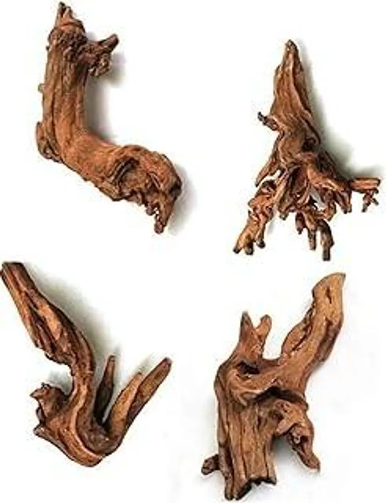 4 Piccoli Legni Naturali Decorativi per Acquari e Terrari 7-15cm