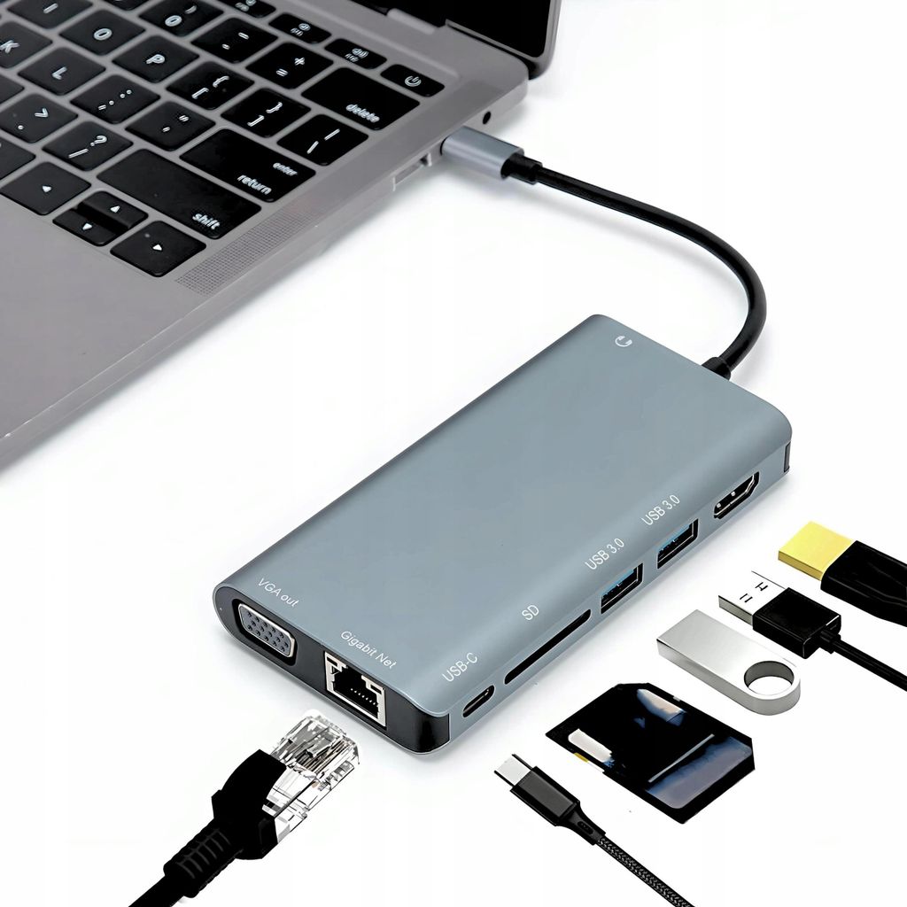 HUB USB C -> HDMI VGA 3xUSB 3.0 SD PD ADAPTERSTATION M1 10in1 Thunderbolt 3