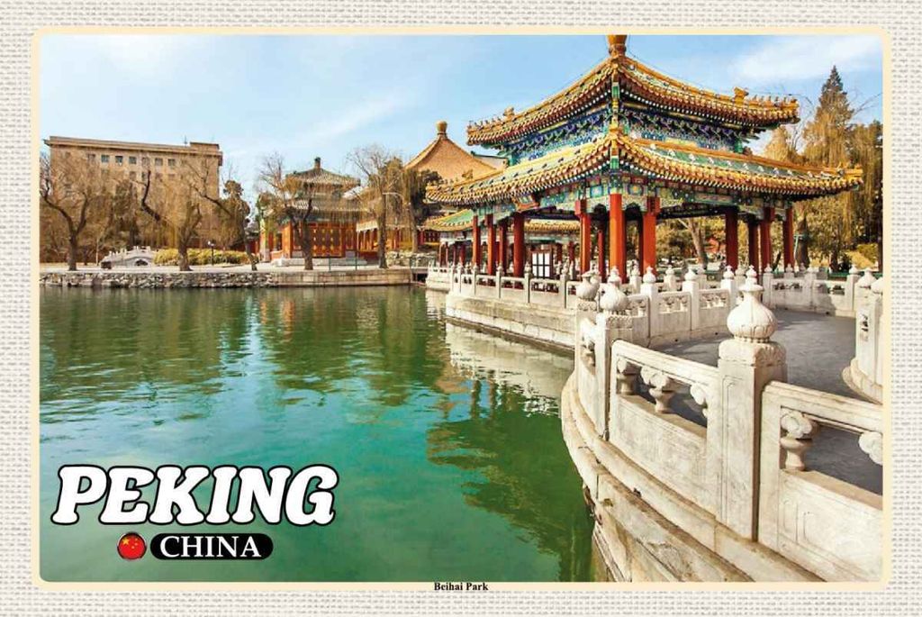 vianmo Holzschild 20x30 cm Peking China Beihai Park Bildmotiv Reisemotiv Straße Stadt