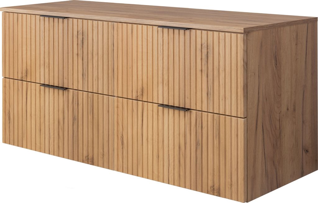 Badezimmerschrank, Eiche Craft mit schwarzer Griff / mit oberer Platte, 120 x 57 x 46 cm