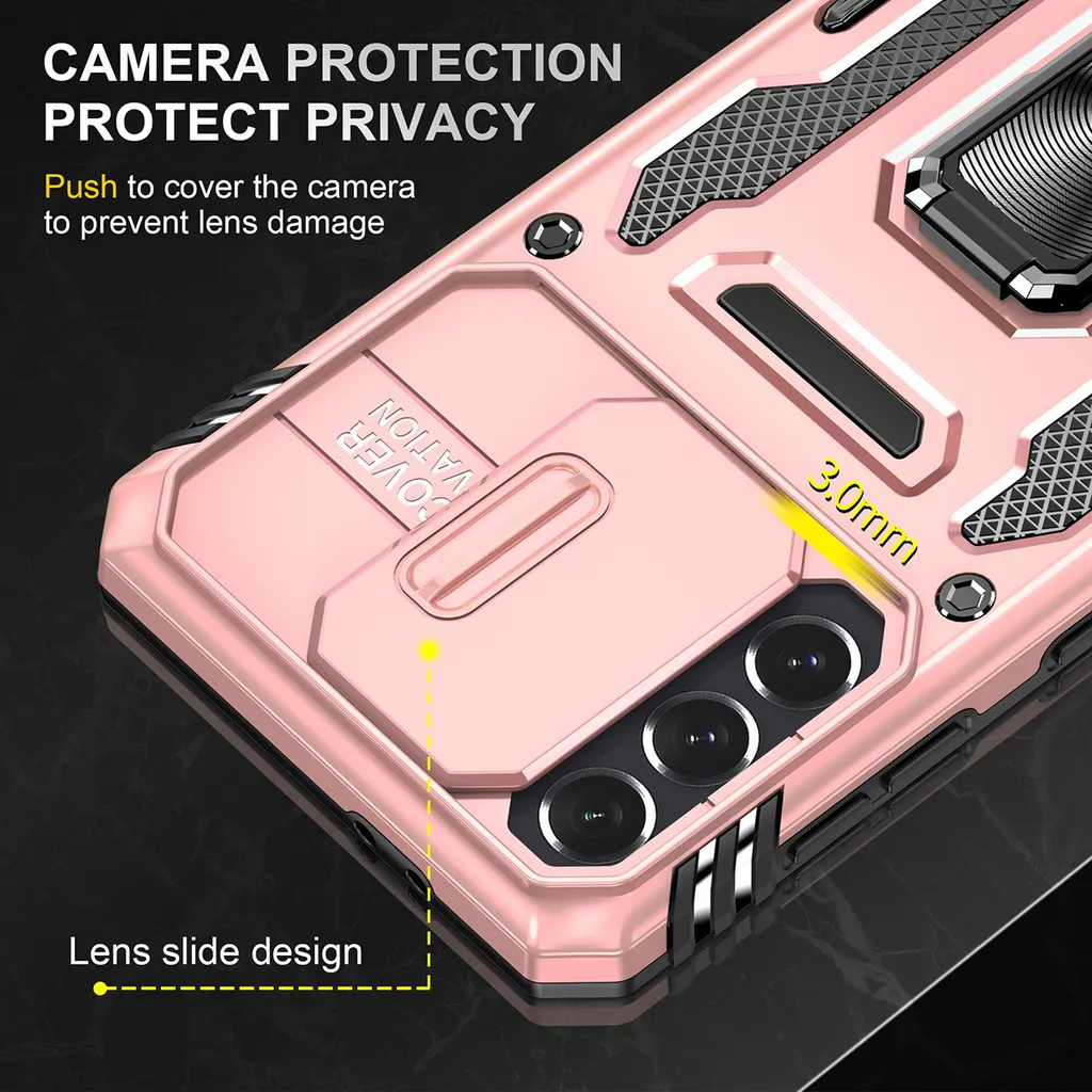 Custodia Elegante Samsung S23 Oro Rosa con Anello e Slider Fotocamera - 2