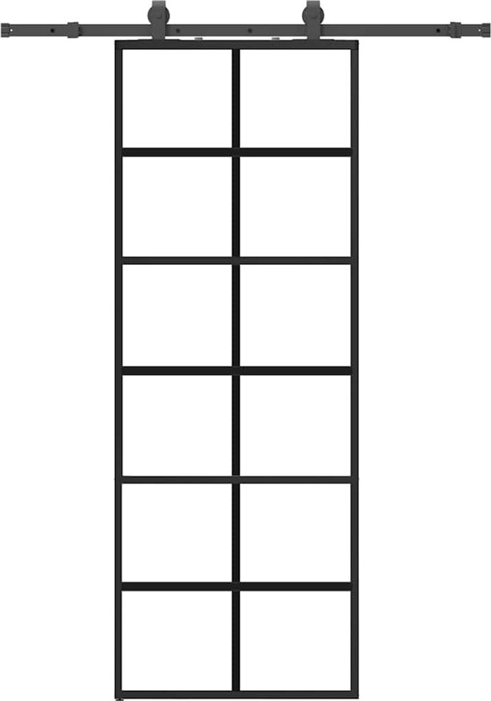 Schiebetür mit Beschlag Schwarz 76x205 cm ESG-Glas