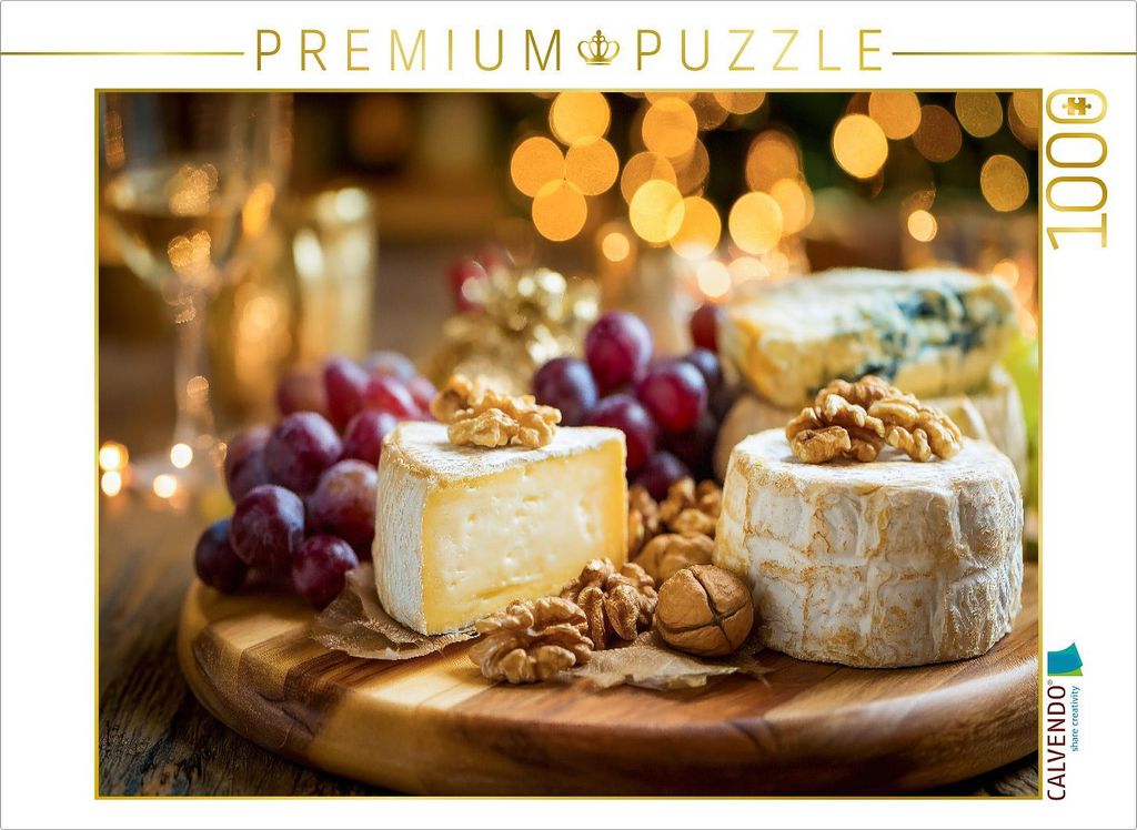 CALVENDO Puzzle Käseplatte mit Camembert, Brie, Trauben und Nüssen | 1000 Teile Lege-Größe 64x48cm Foto-Puzzle für glückliche Stunden
