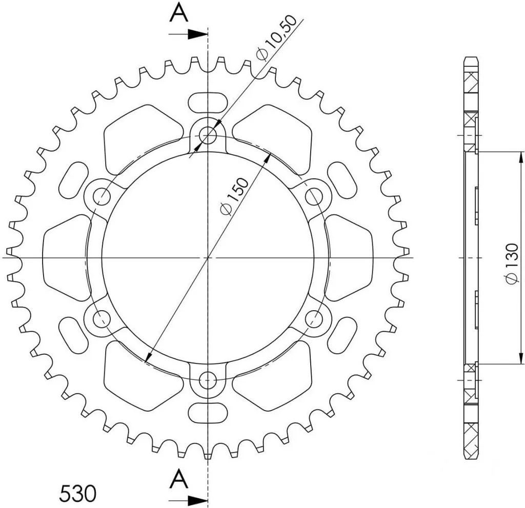 Couronne Alu Supersprox 530 43Z Noire Ultra Légère 6 Trous Fixation