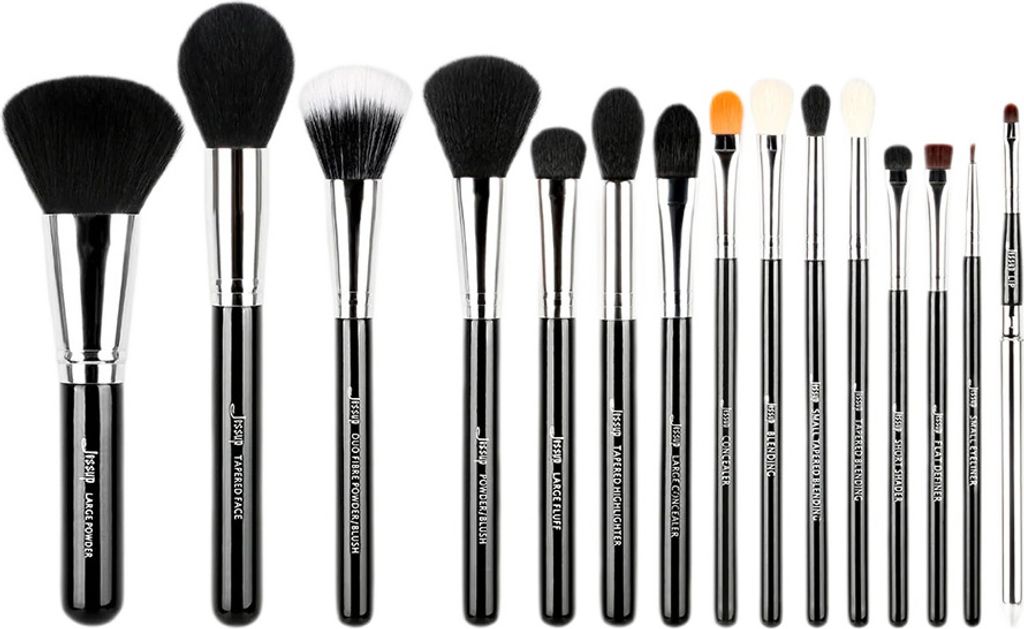 Jessup Pro Makeup Brushes 15 Pieces Cosmetics Make Up Brush Set Powder Foundation Eyeshadow Eyeliner Blending Lip Tools Black/Silver T092