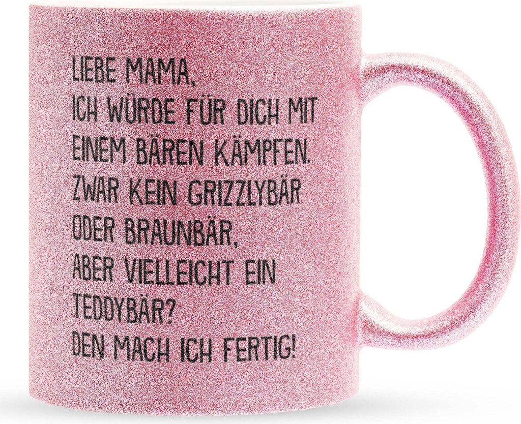 22Feels Glitzertasse Pink Mama Geschenk Muttertag Mutter Geburtstag Kaffeetasse Frauen Weihnachten Haferl Geschenkidee Bürotasse