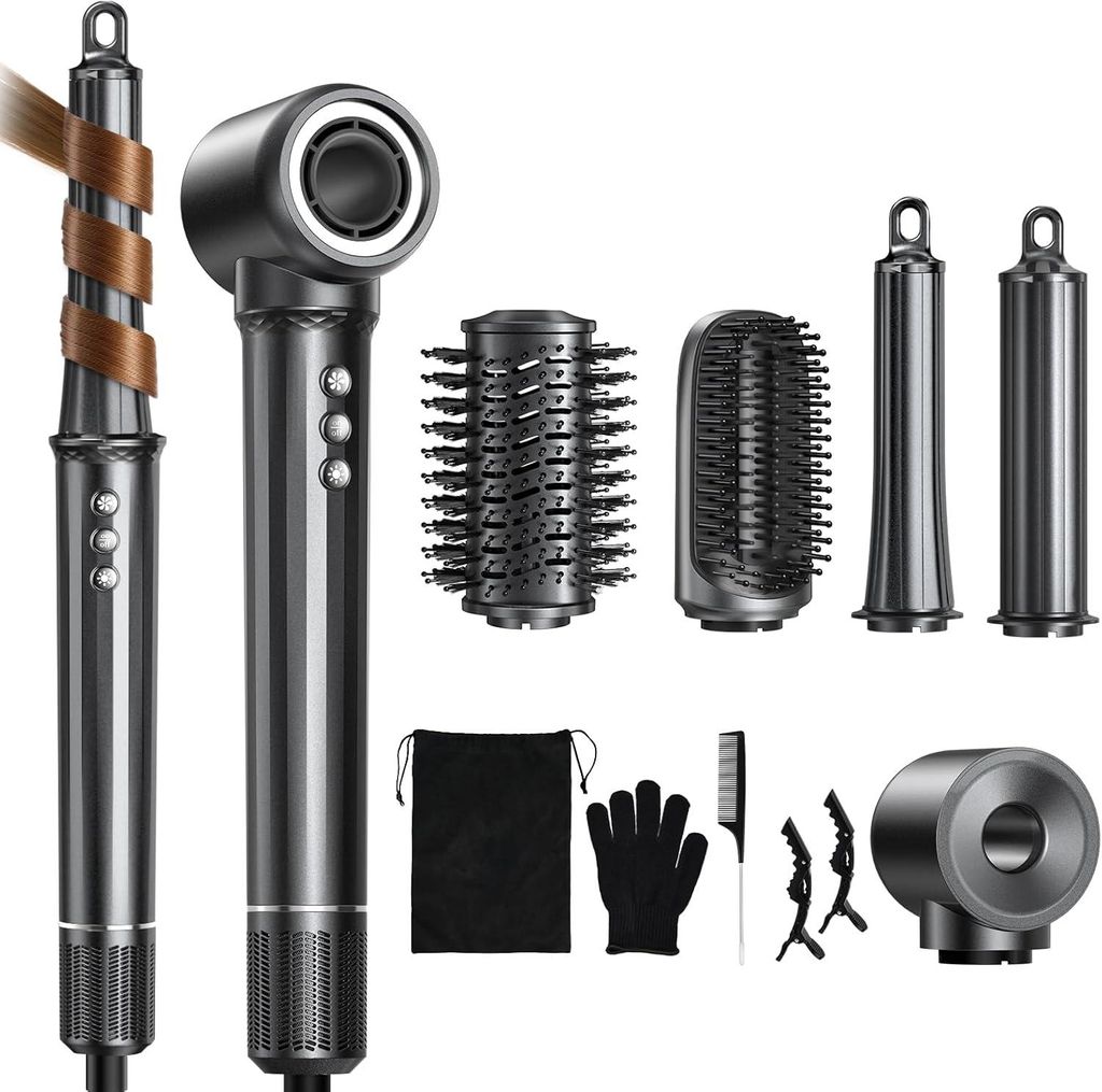 Airstyler 5 in 1 Ionen Föhn 110000 U/min Lockenstab Automatisch Volumenbürste Haarglätter Multifunktionaler Hairstyler Glätten Locken Trocknen